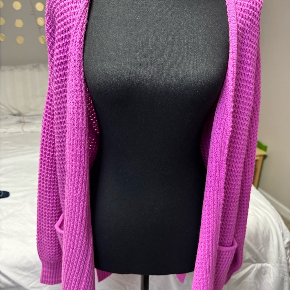 Zenana Magenta Chunky Knit Pocket Cardigan - Picture 2 of 7